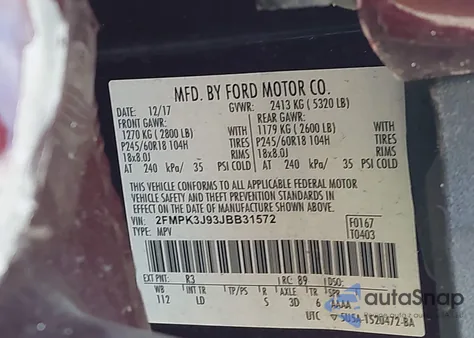 2018 Ford Edge Sel из США, поврежденный, VIN 2FMPK3J93JBB31572